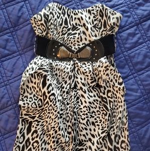 Dress, medium, leopard zebra print, strapless